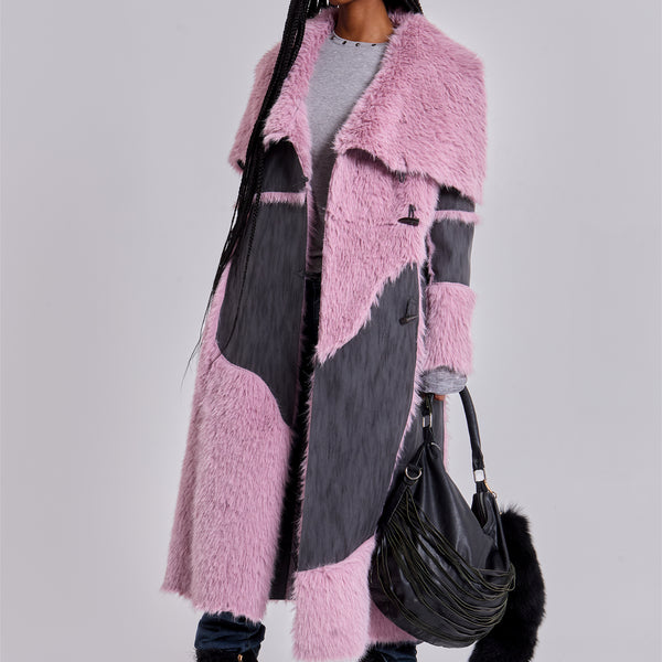 Alise Patchwork Faux Suede and Fur Maxi Coat | Jaded London | Clothing
