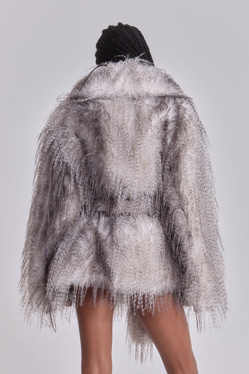 Haka Faux Feather Fur Belted Coat