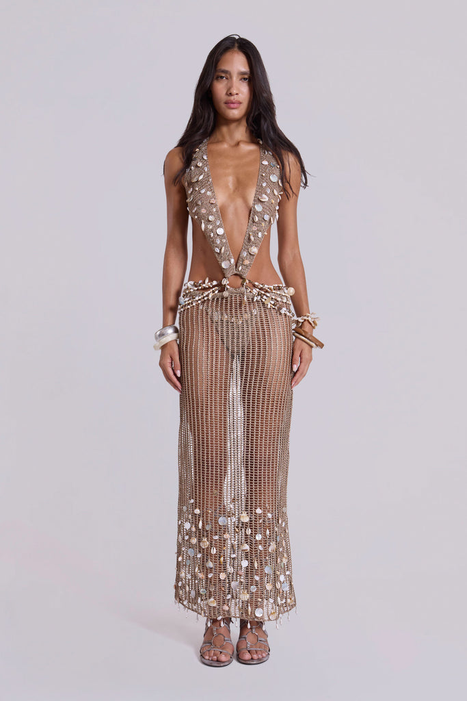 Vida Backless Crochet Maxi Dress with Shells