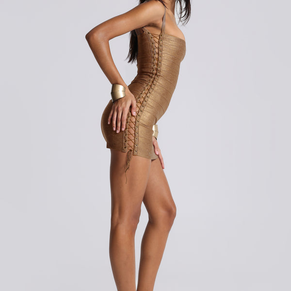 gold bandage dress uk AIDEN PLATINUM BANDAGE MINI DRESS main image 0