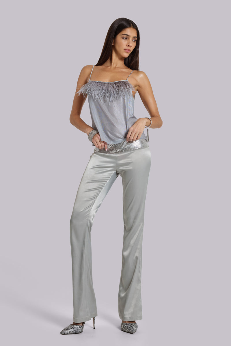 Nivi Chainmail Satin Trousers in Silver
