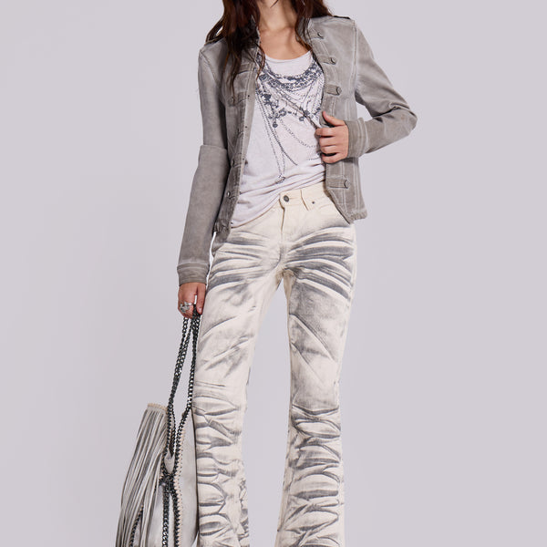 Jaded london フレアパンツ ホワイト Arctic White Drift Flared Jeans | Jaded London