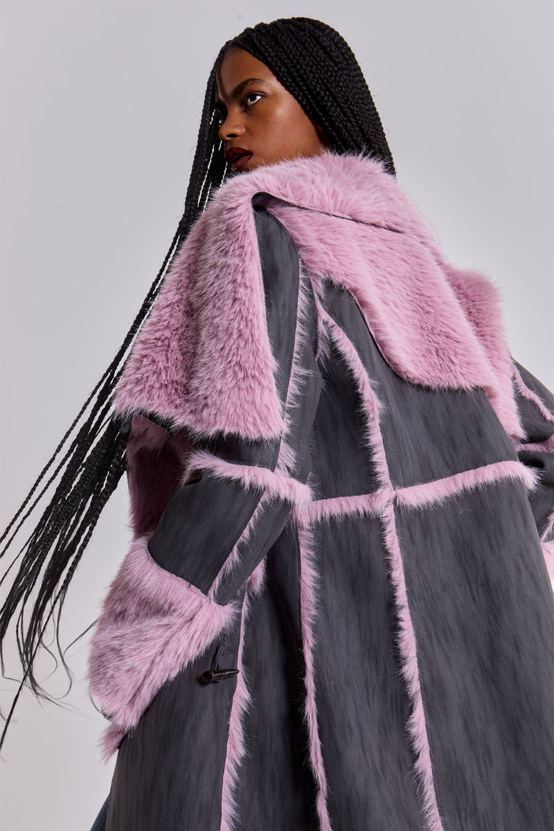 Alise Patchwork Faux Suede and Fur Maxi Coat