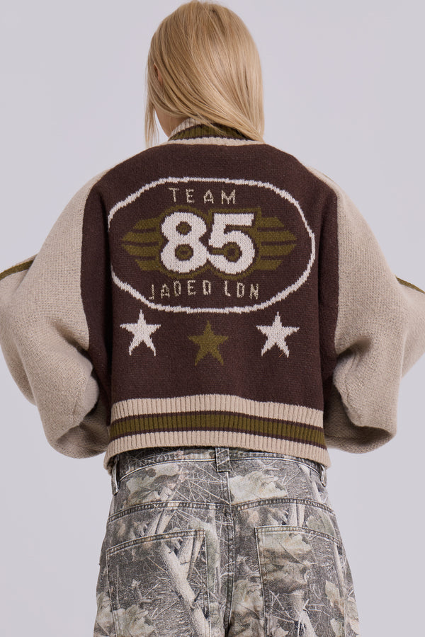 Brown Team 85 Knitted Bomber Jacket