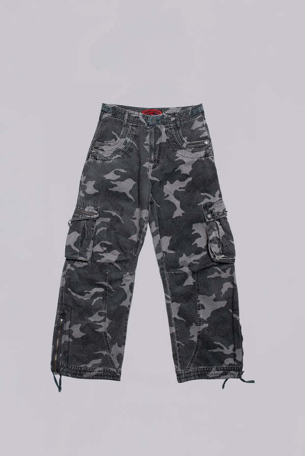 Washed Black Trooper Camo Cargo Pant