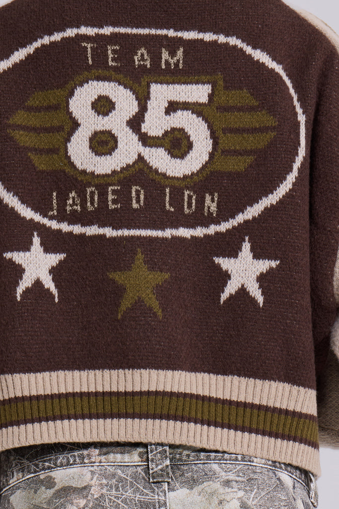 Brown Team 85 Knitted Bomber Jacket