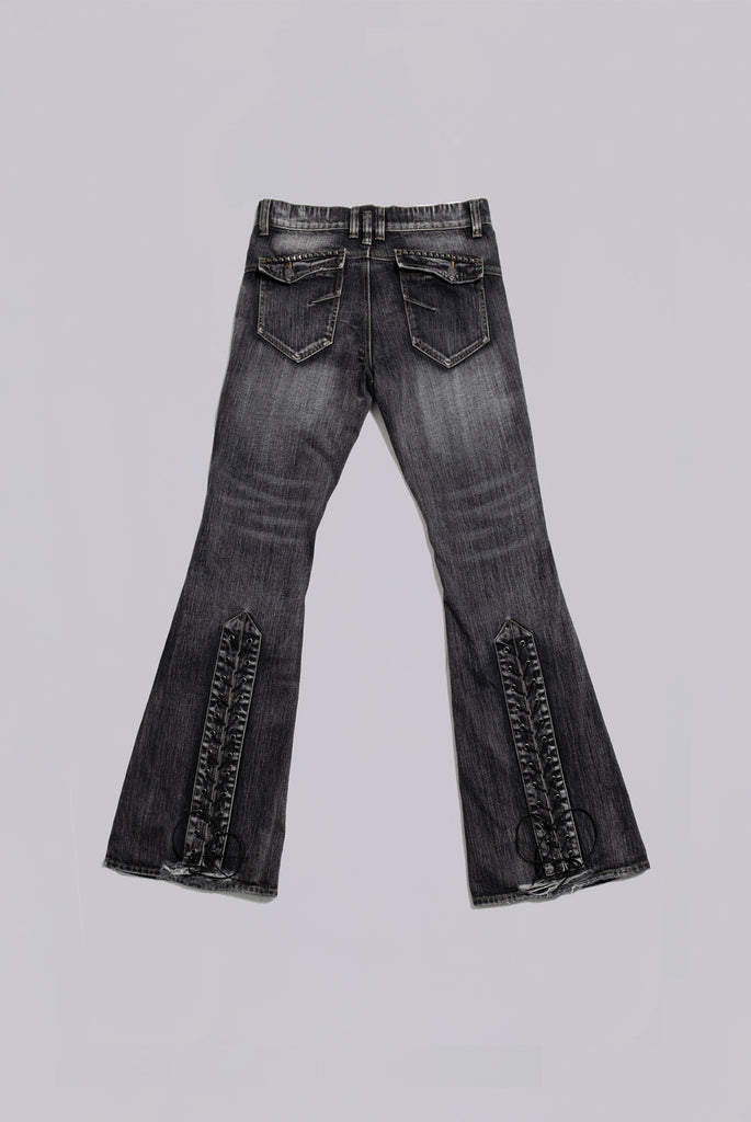 Washed Black Laced Bootcut Jeans