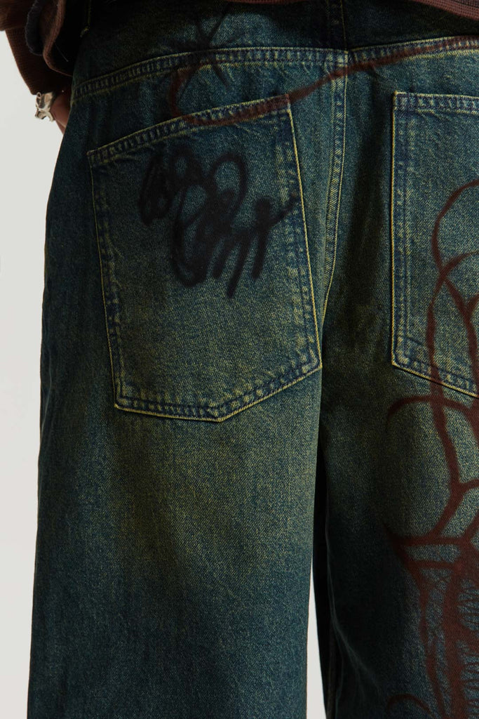 Cold F33t Sandblast Airbrushed Graffiti Jeans | Jaded London