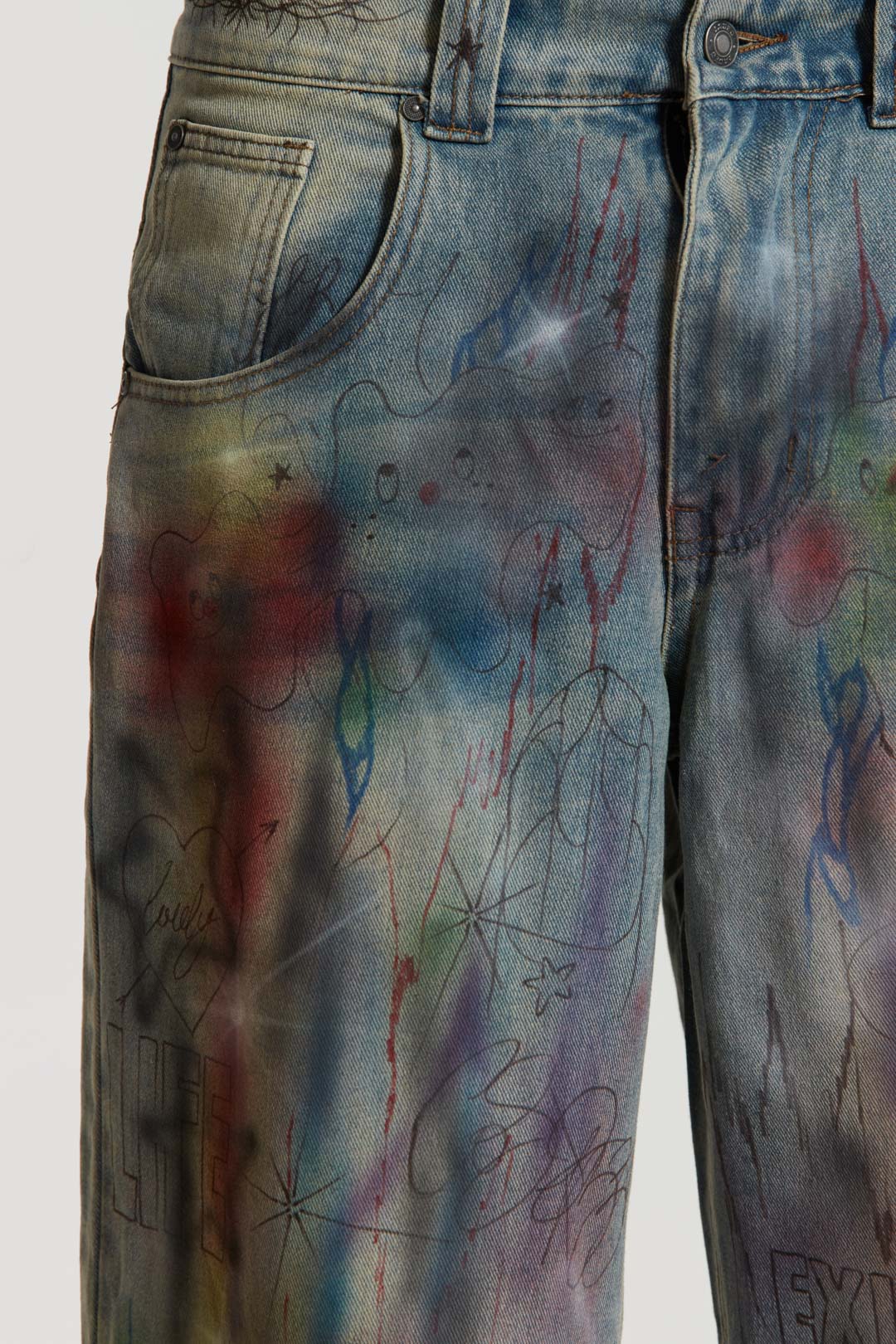 Cold F33t Light Wash Airbrush Graffiti Jeans | Jaded London