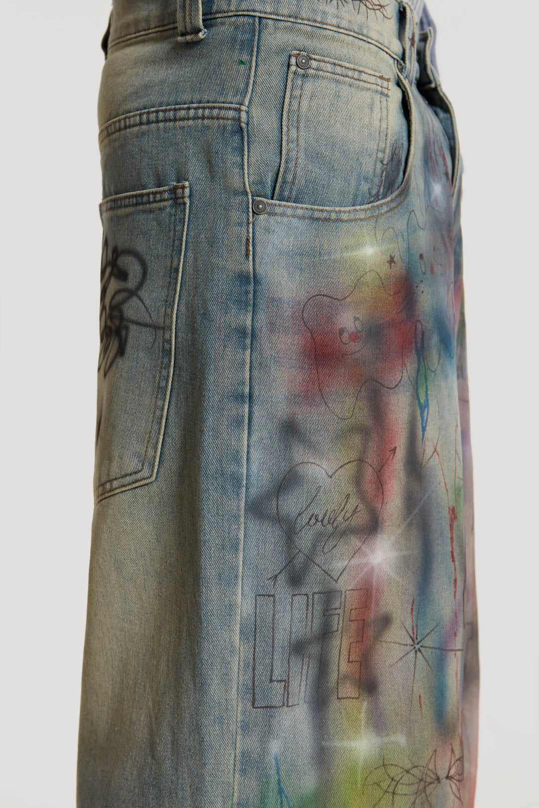 Cold F33t Light Wash Airbrush Graffiti Jeans | Jaded London