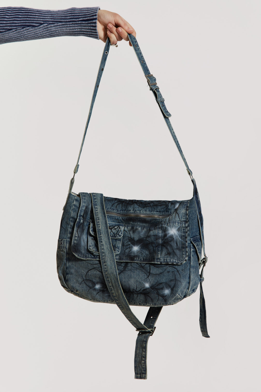 Cold F33t Airbrushed Blue Denim Bag | Jaded London