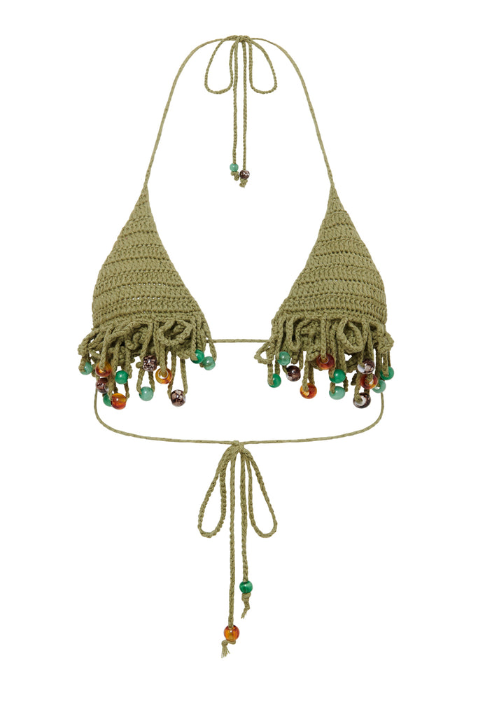 Shop Green Canary Knit Micro Bikini Top with Beaded Trim | Jaded London ...