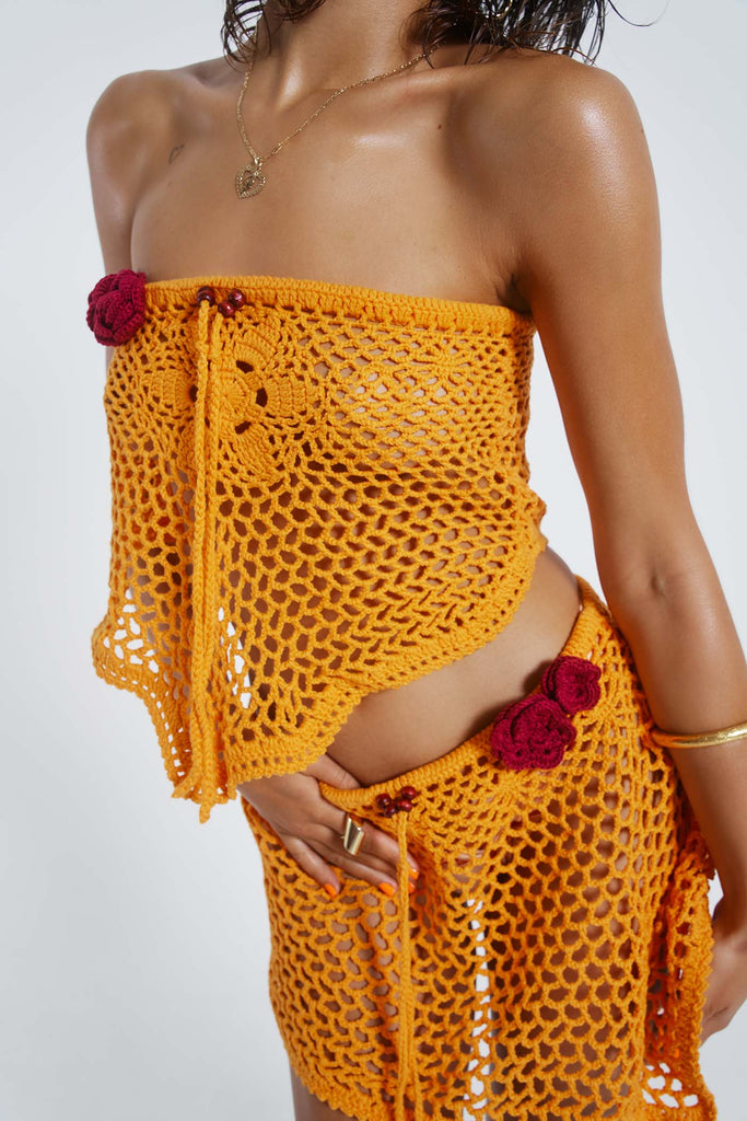 Honolulu Asymmetric Crochet Mini Skirt
