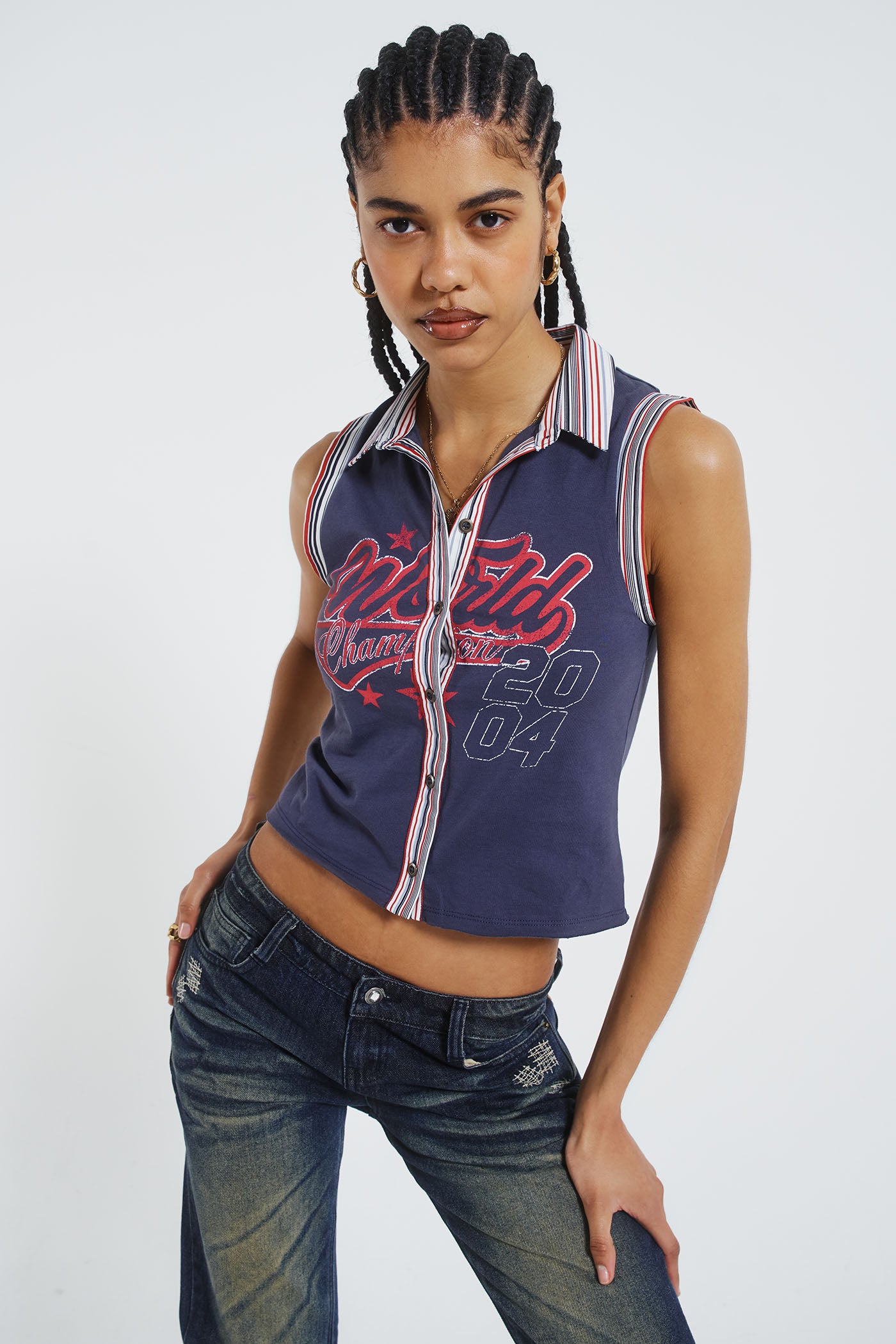 Sleeveless Jersey Shirt with Contrast Stripe Jaded London