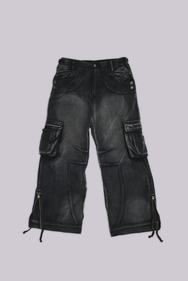 Sun Faded Black Trooper Cargo Pants