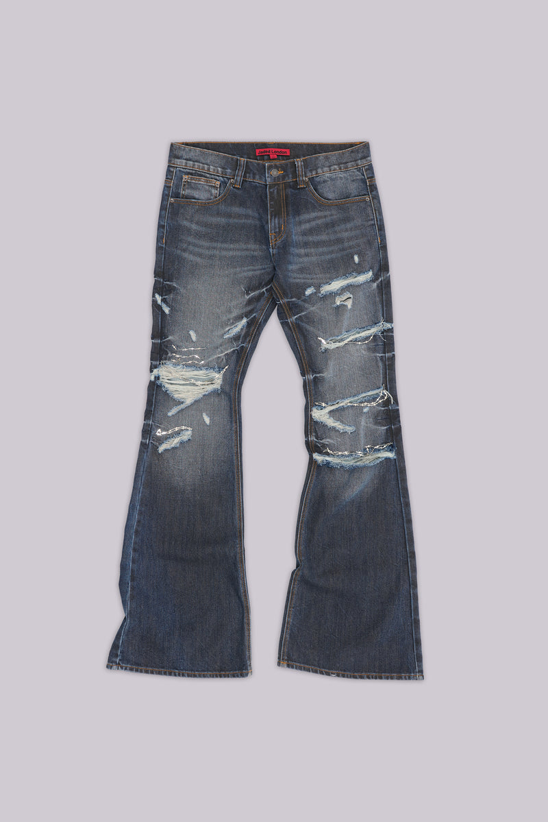 Cross Chain Blue Drift Bootcut Jeans | Jaded London | Clothing