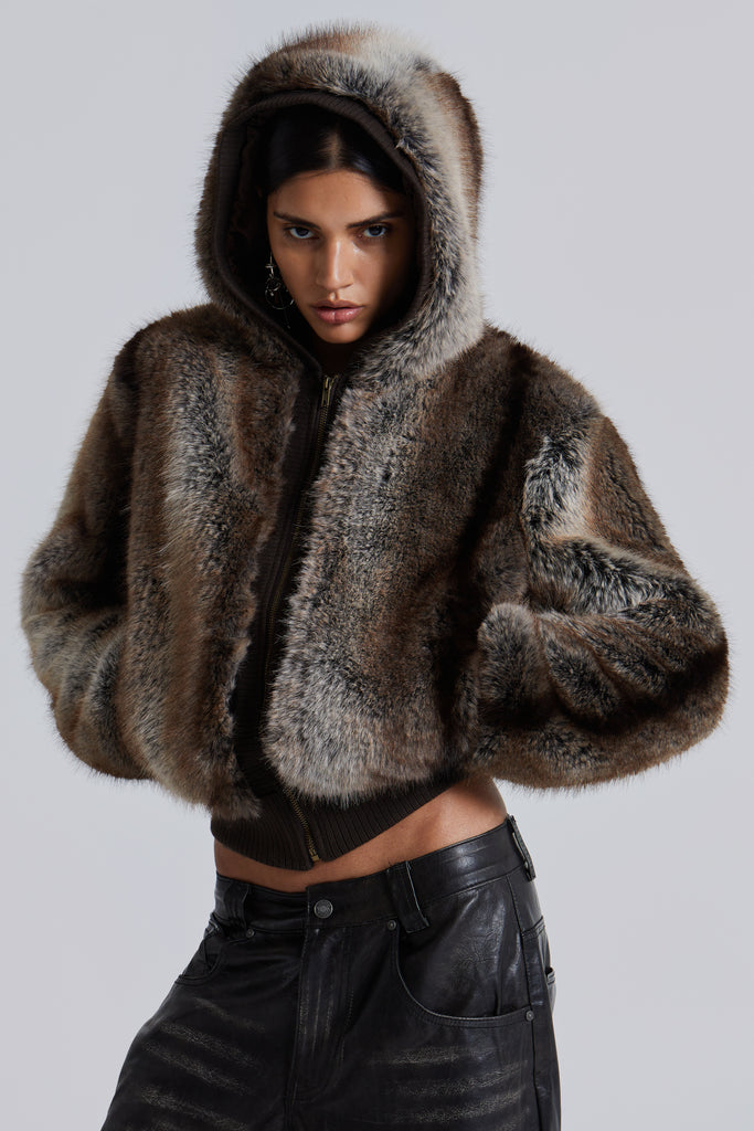 Bear Faux Fur Hooded Jacket