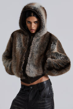 Bear Faux Fur Hooded Jacket - XL / Brown
