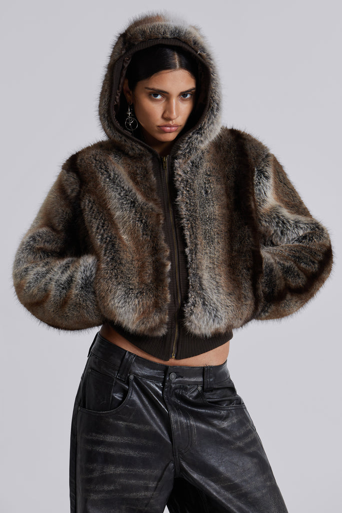 Bear Faux Fur Hooded Jacket | Jaded London