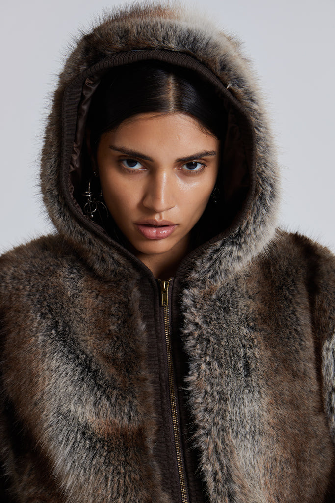 Bear Faux Fur Hooded Jacket | Jaded London