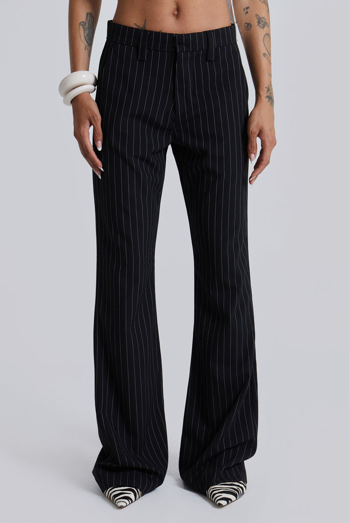 Stacked Bootcut Pinstripe Suit Pants