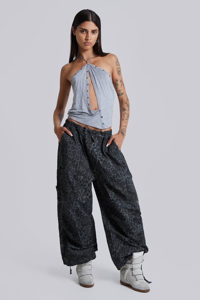 Charcoal Leopard Parachute Pants