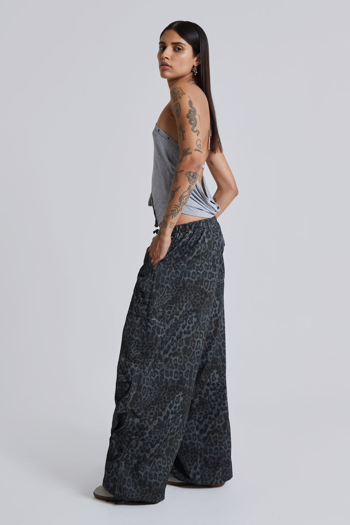 Charcoal Leopard Parachute Pants