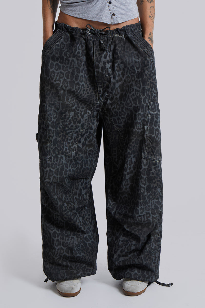 Charcoal Leopard Parachute Pants