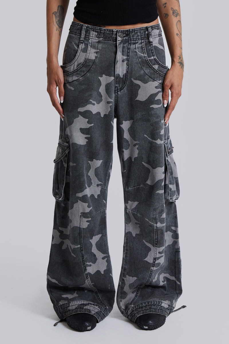 Washed Black Trooper Camo Cargo Pant