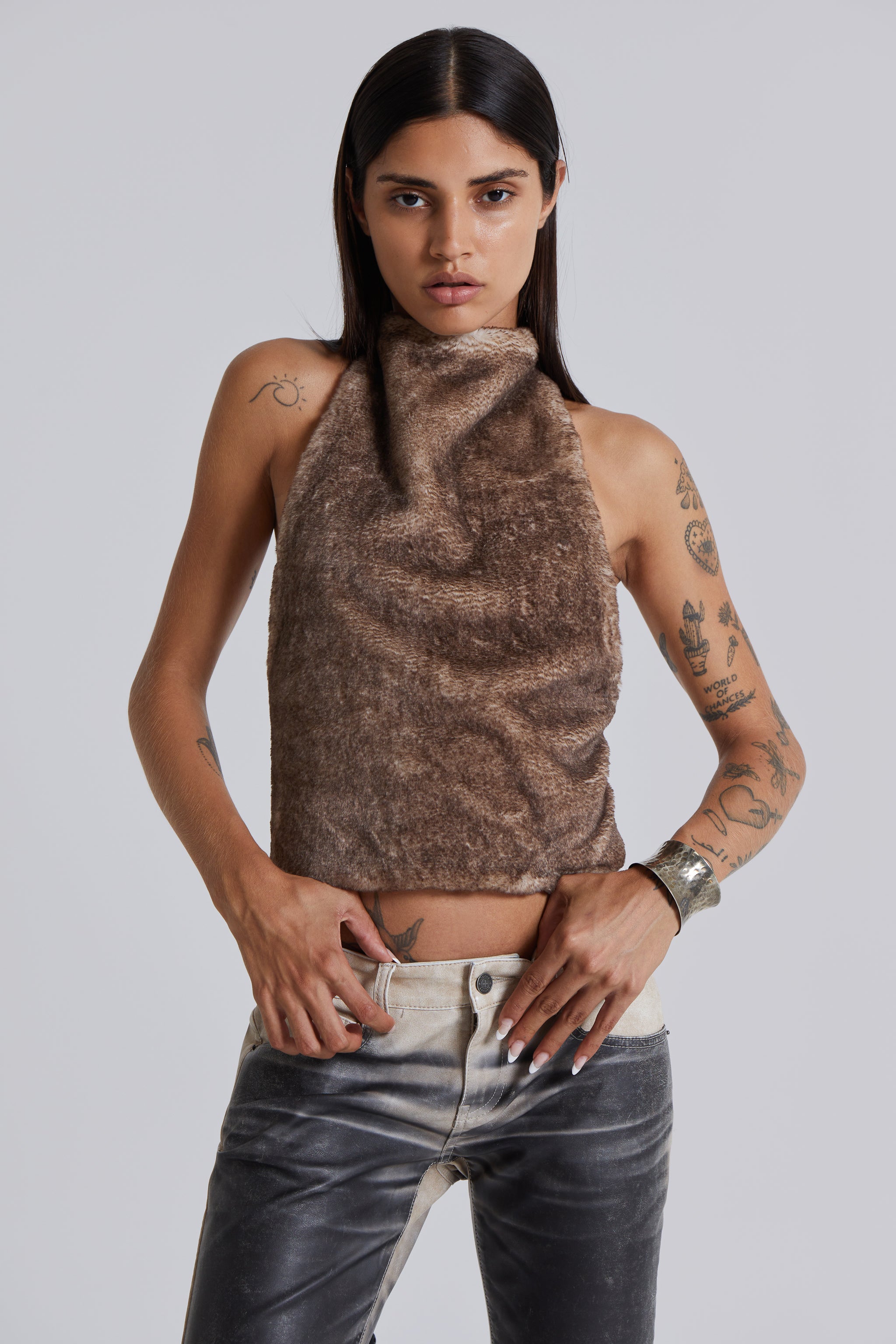 Faux Fur Zene Backless Top