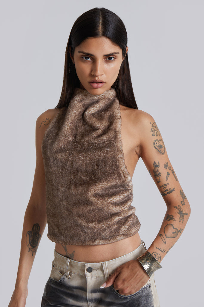 Faux Fur Zene Backless Top