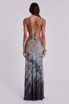 Azariah Maxi Dress With Turquoise Trim - UK 16 / Grey