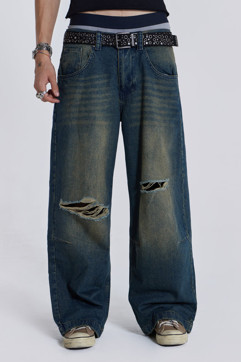 Shop Washed Blue Busted Colossus Jeans | Jaded London | Clothing