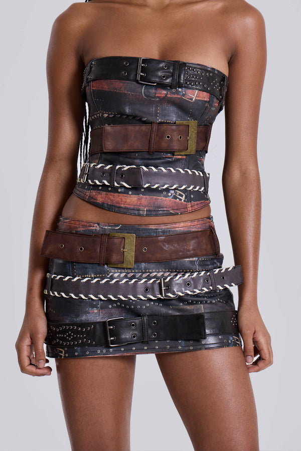 Belted Faux Leather Mini Skirt