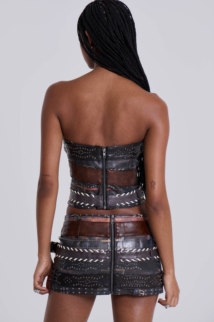 Belted Faux Leather Corset Top