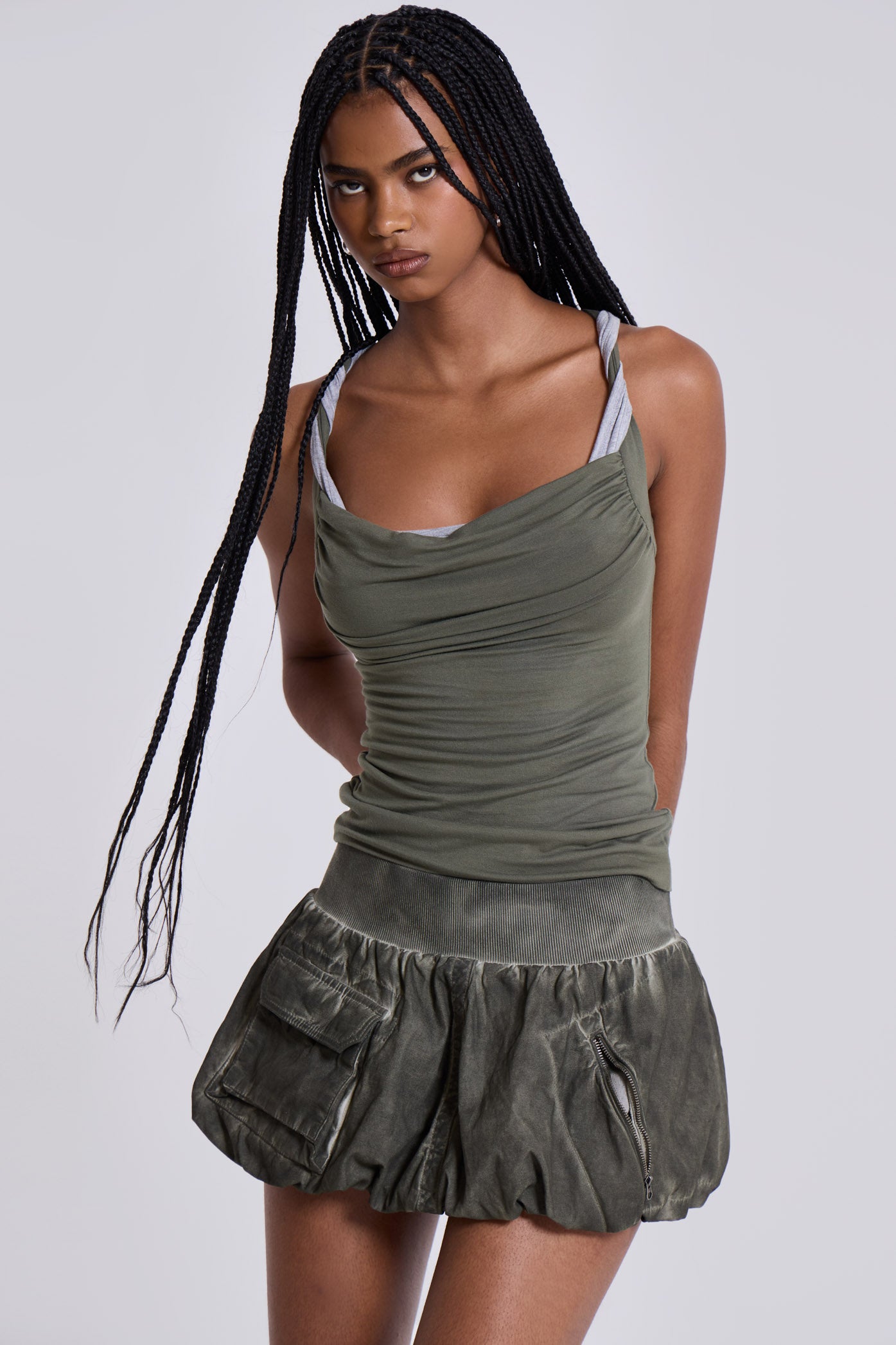 Xter Layered Top in Khaki Green