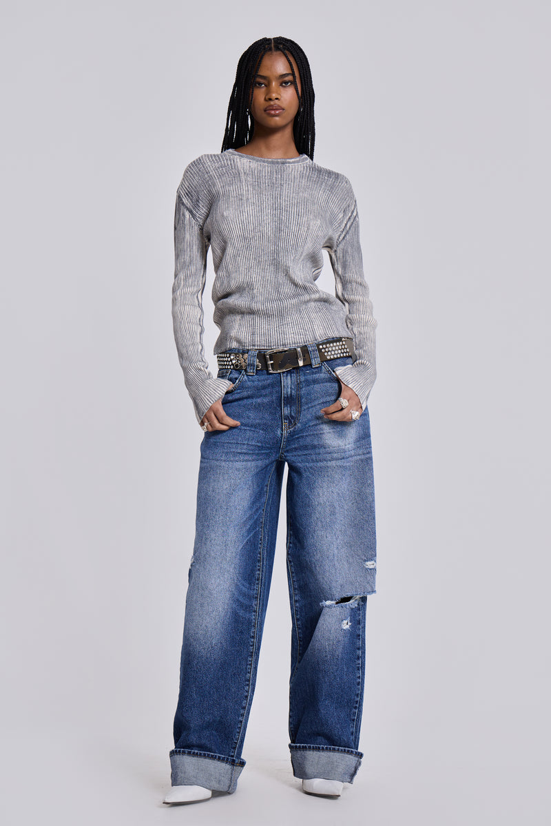 Jaded London EMBROIDERED LOOSE FIT TURN UP JEANS - Relaxed fit