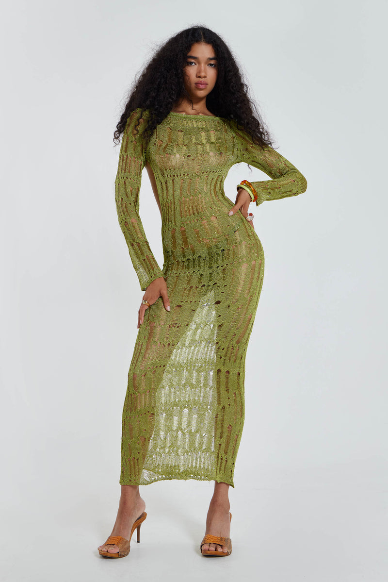 Moss Green Metallic Umbra Maxi Dress