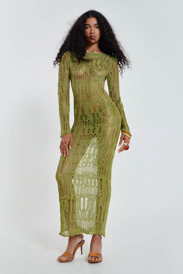 Moss Green Metallic Umbra Maxi Dress
