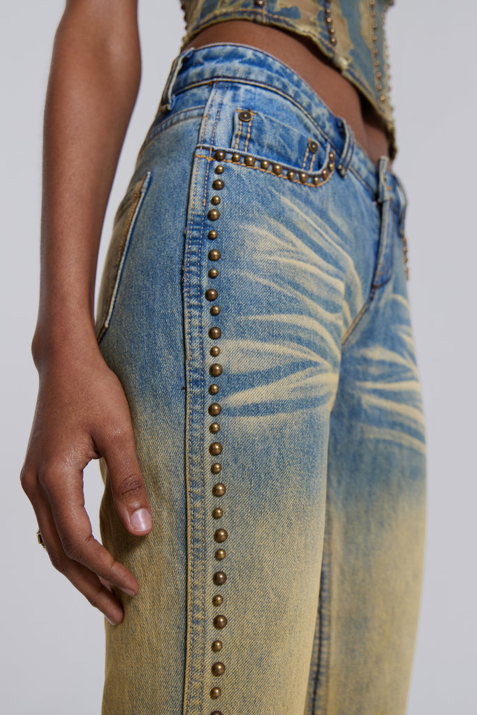 Demure Studded Flared Jeans