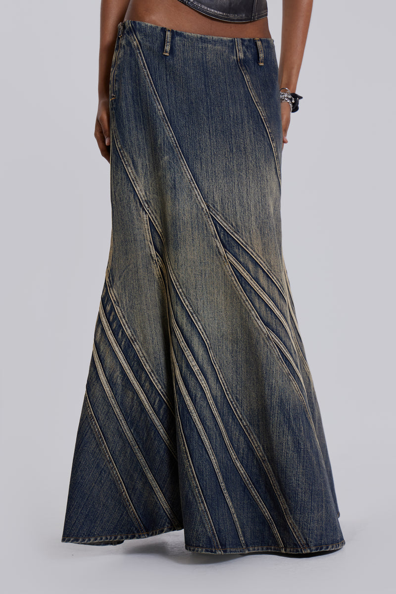 Blue Denim Frill Maxi Skirt | Jaded London