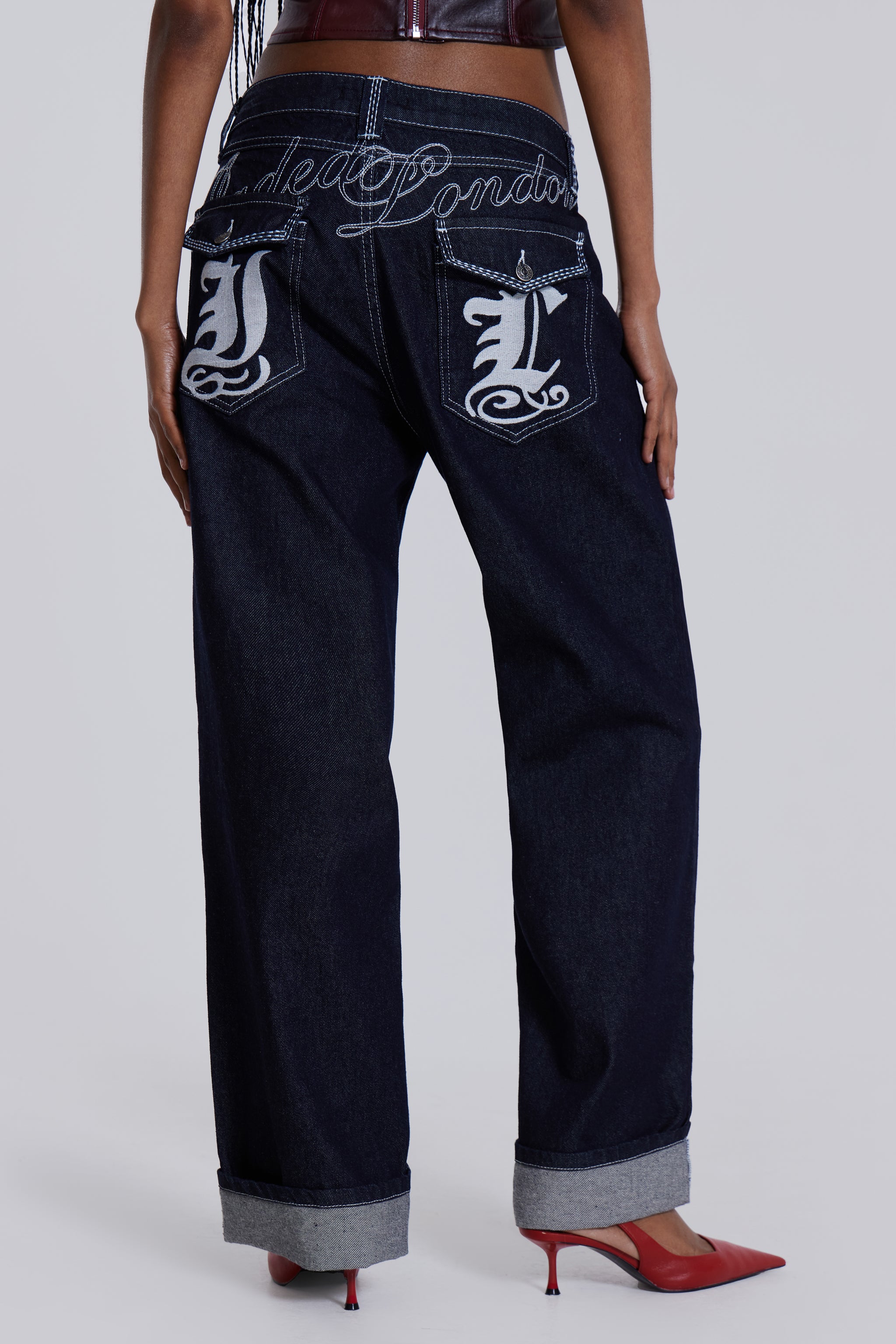 Sonic Embroidered Baggy Jeans In Indigo