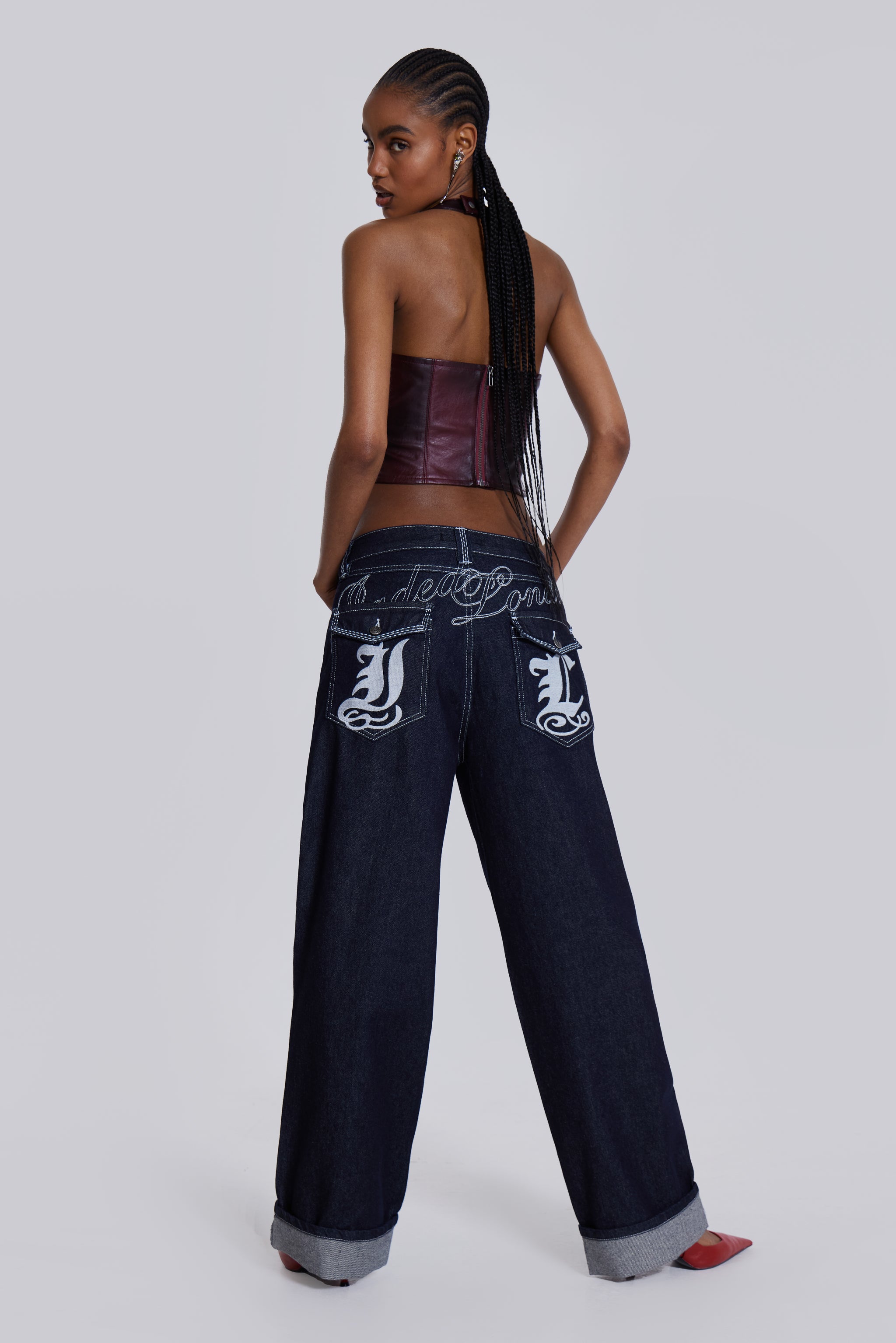 Sonic Embroidered Baggy Jeans In Indigo