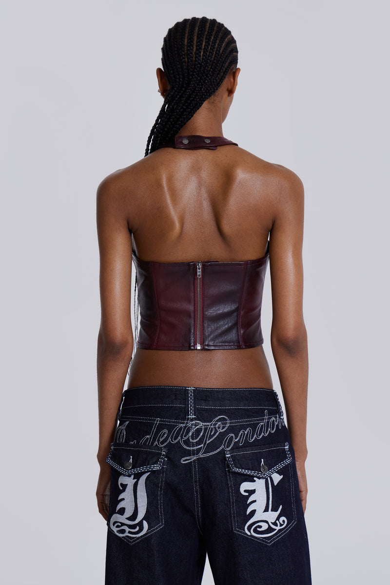 Brown Faux Leather Corset Crop Top  Handong - Dreamcatcher - Fashion Chingu