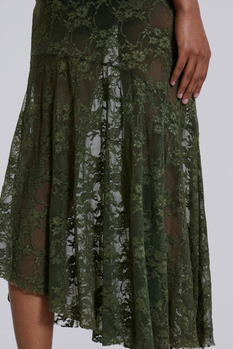 Rhea Khaki Lace Midi Skirt