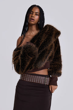 316 Off The Shoulder Fur Jumper in Brown - M/L / Brown