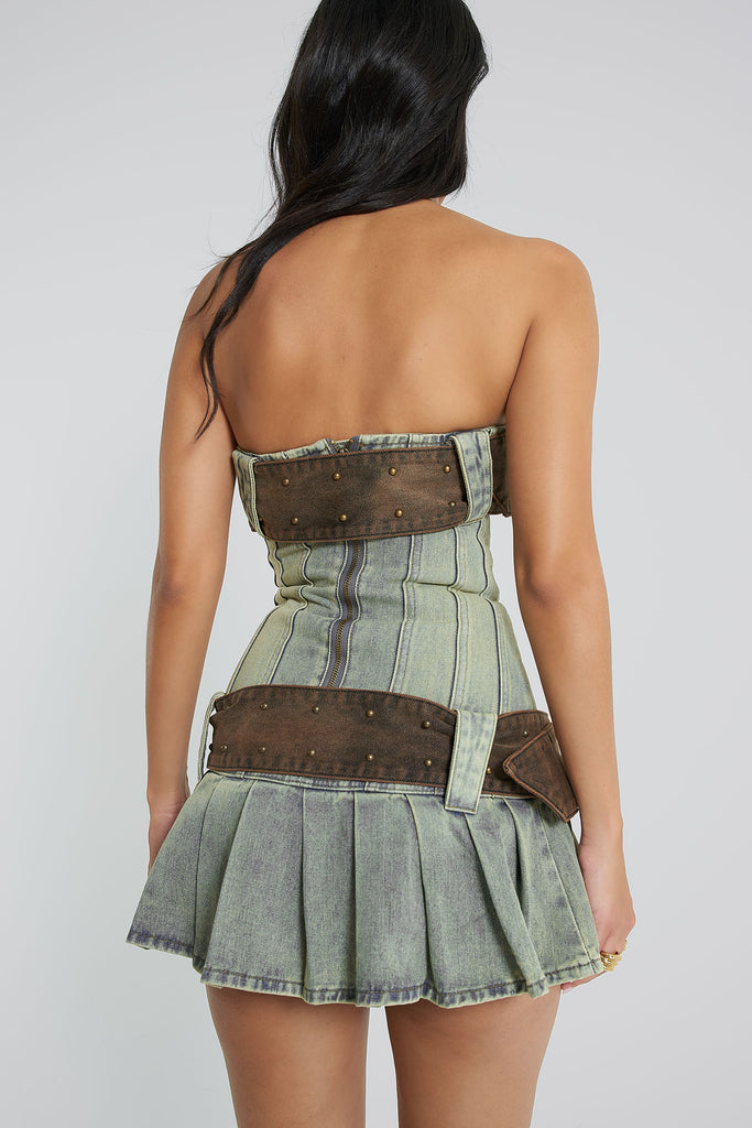 Shop Chelsea Denim Kilt Mini Dress