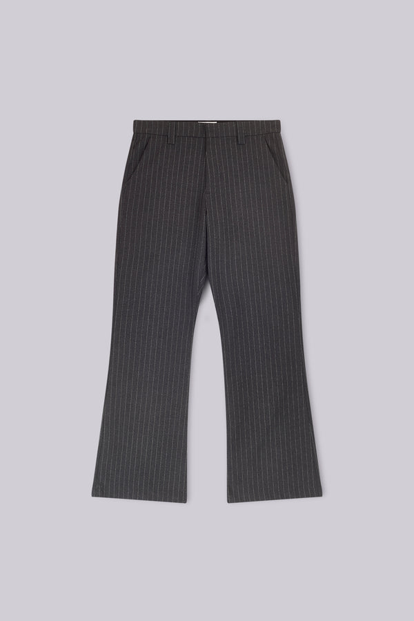 Grey Pinstripe Stacked Bootcut Suit Pants