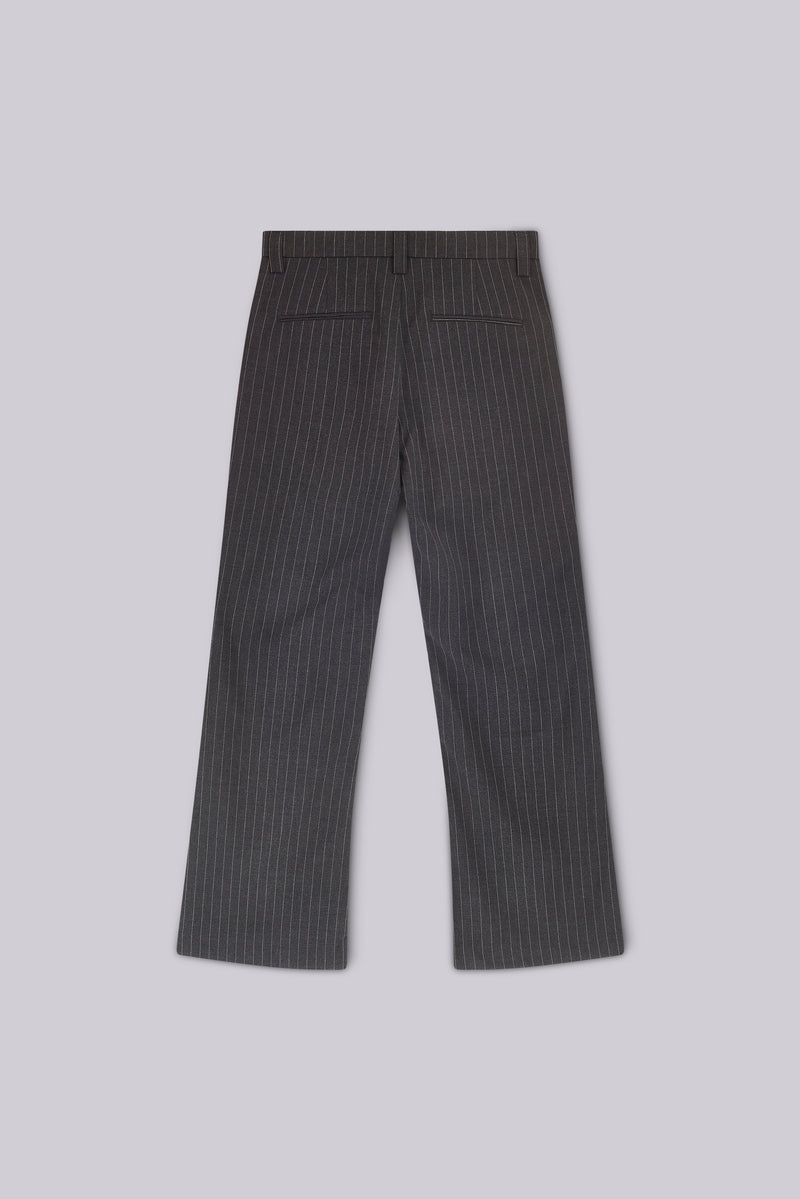 Grey Pinstripe Stacked Bootcut Suit Pants