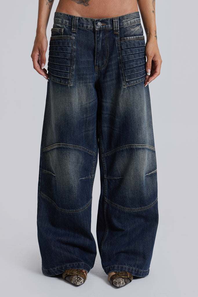 Mid Blue Crash Biker Colossus Jeans